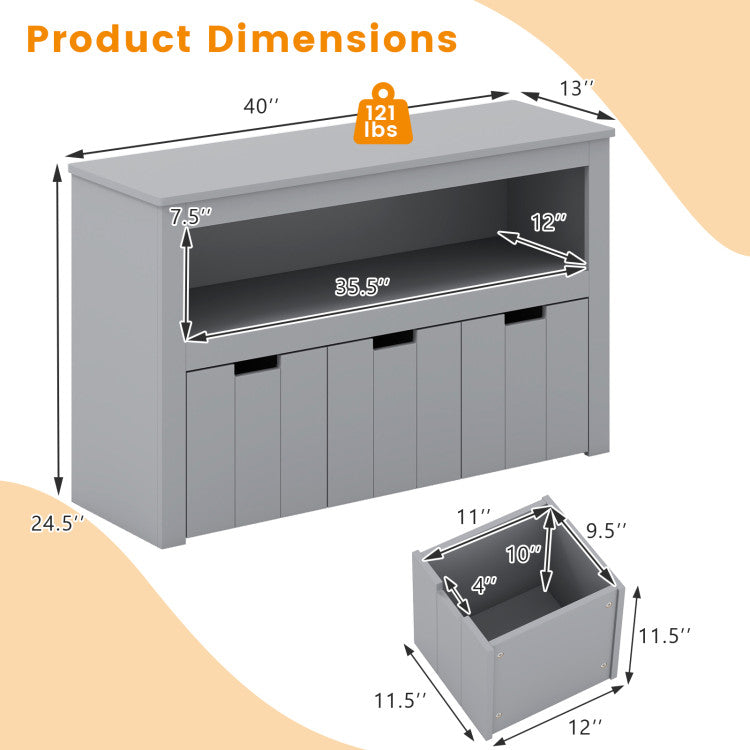 Kid Toy Storage Cabinet Drawer Chest with Wheels and Large Storage Cube Shelf