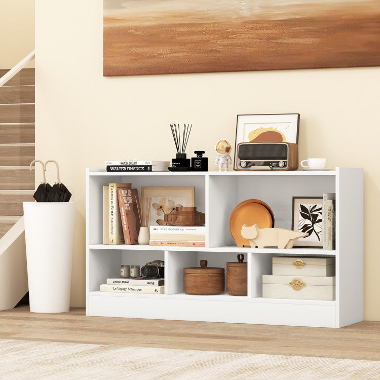 Kids 2-Shelf Bookcase 5-Cube Wood Toy Storage Cabinet Organizer