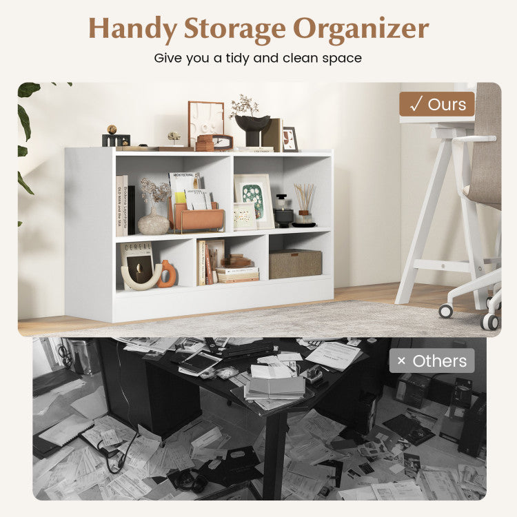Kids 2-Shelf Bookcase 5-Cube Wood Toy Storage Cabinet Organizer