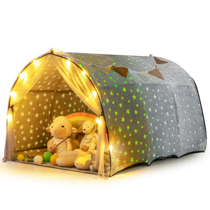 Kids Dream Bed Tent Twin Bunk Bed with Glow in the Dark Stars and Lights