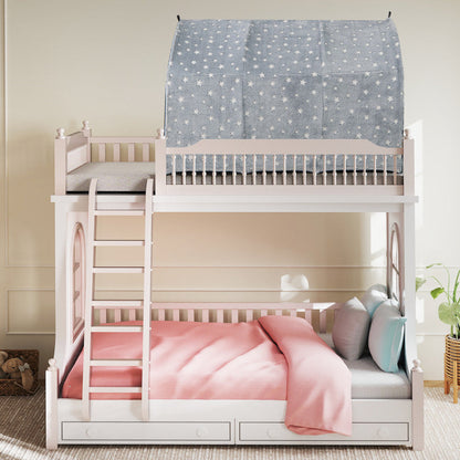 Kids Dream Bed Tent Twin Bunk Bed with Glow in the Dark Stars and Lights