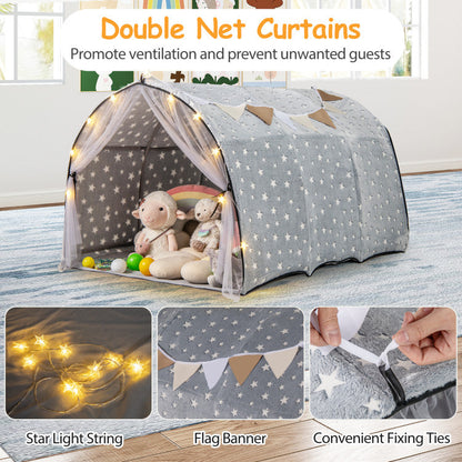 Kids Dream Bed Tent Twin Bunk Bed with Glow in the Dark Stars and Lights