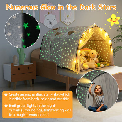 Kids Dream Bed Tent Twin Bunk Bed with Glow in the Dark Stars and Lights