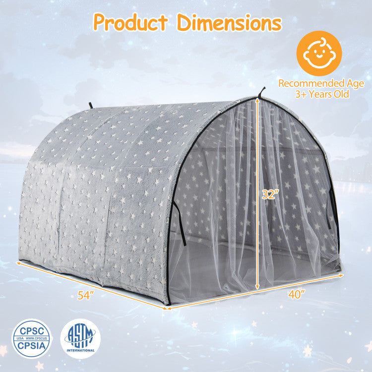 Kids Dream Bed Tent Twin Bunk Bed with Glow in the Dark Stars and Lights