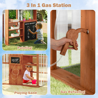 Kids Gas Station Playhouse with Gas Refueling Guns for Aged 3+
