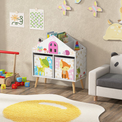 Kids House-shaped Bookshelf with 2 Storage Bins for Kids Room Playroom