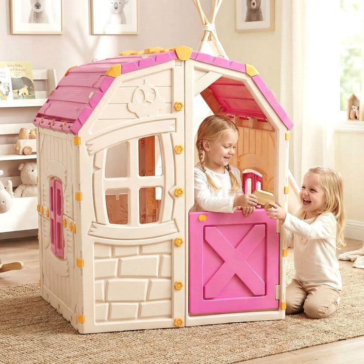 Kids Outdoor Playhouse with Openable Windows and Door for Indoor Room