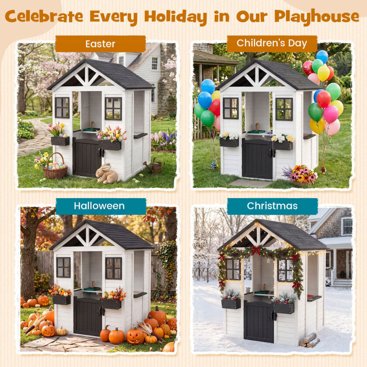 Kids Outdoor Playhouse with Sink Spruce Wooden Cottage with Half Door