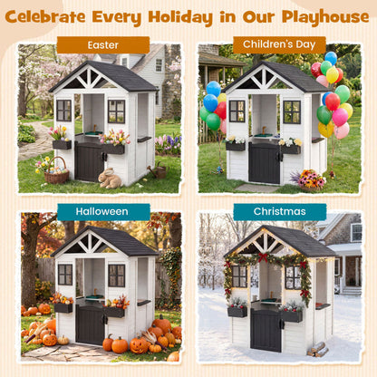 Kids Outdoor Playhouse with Sink Spruce Wooden Cottage with Half Door