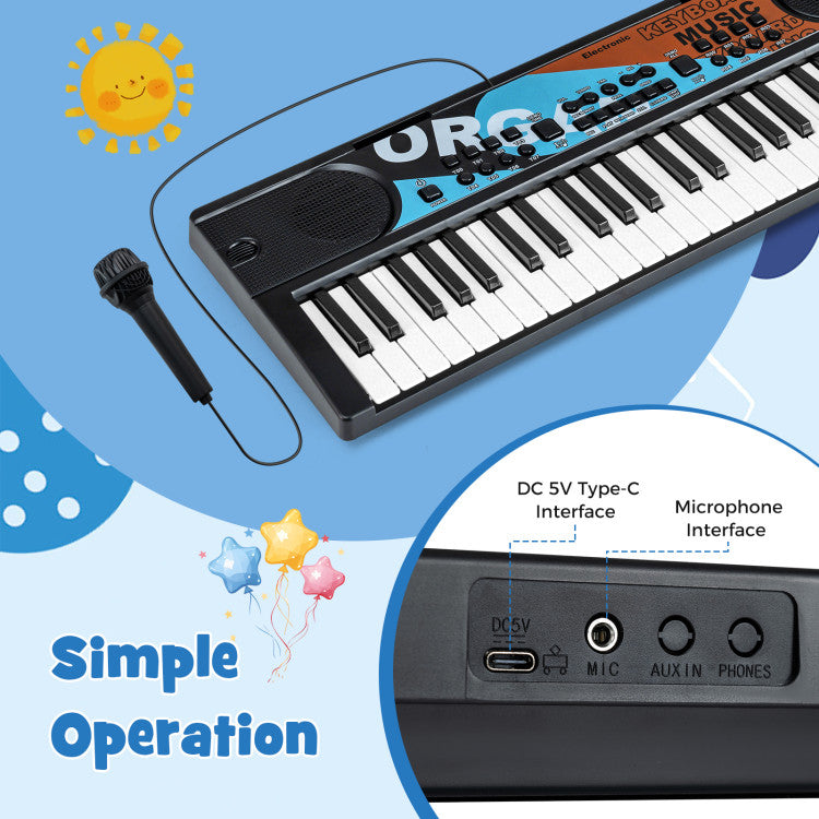 Kids Piano Keyboard 49 Keys Portable Electric Keyboard Piano with 8 Rhythms 8 Tones