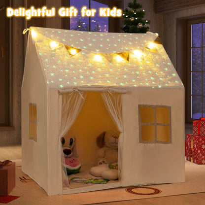 Kids Play Tent Large Playhouse with Glow in the Dark Stars and Mat