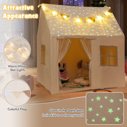 Kids Play Tent Large Playhouse with Glow in the Dark Stars and Mat