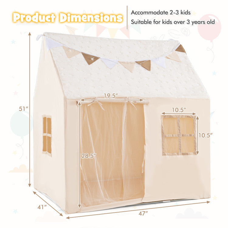 Kids Play Tent Large Playhouse with Glow in the Dark Stars and Mat