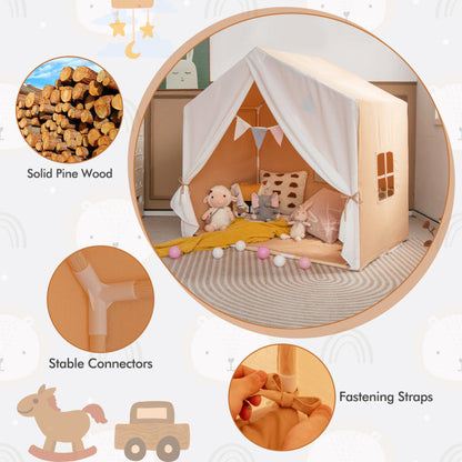 Kid's Play Tent with Washable Cotton Mat and Flag Banner