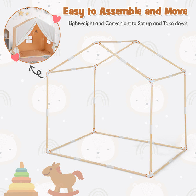 Kid's Play Tent with Washable Cotton Mat and Flag Banner