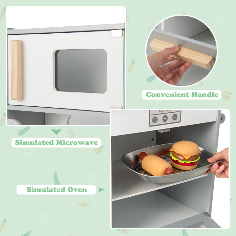 Double Sided Kids Pretend Kitchen Playset with 2-Seat Cafe