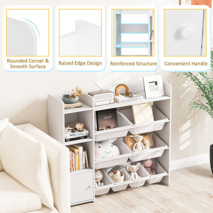 4-Tier Kids Bookshelf and Toy Storage Rack with 8 Toy Organizer Bins
