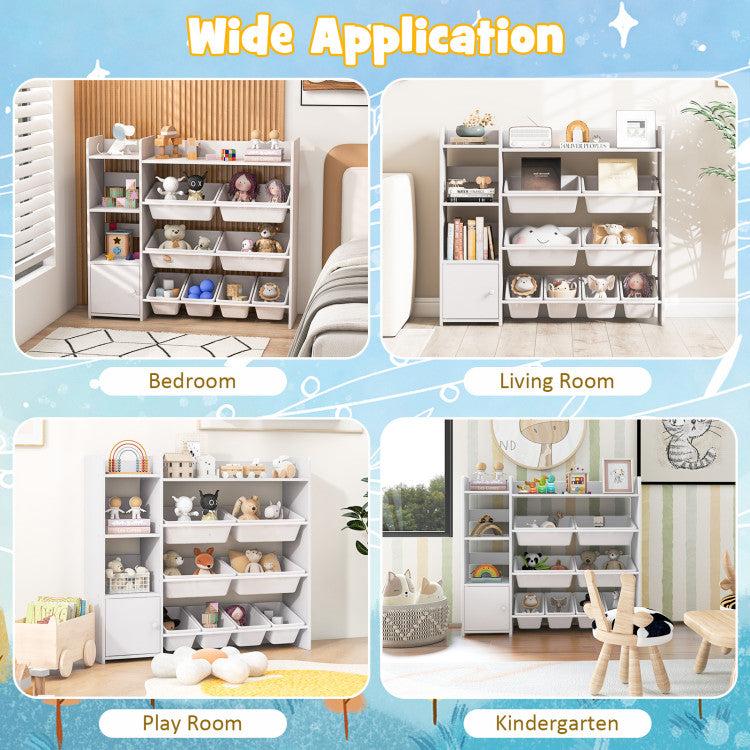 4-Tier Kids Bookshelf and Toy Storage Rack with 8 Toy Organizer Bins