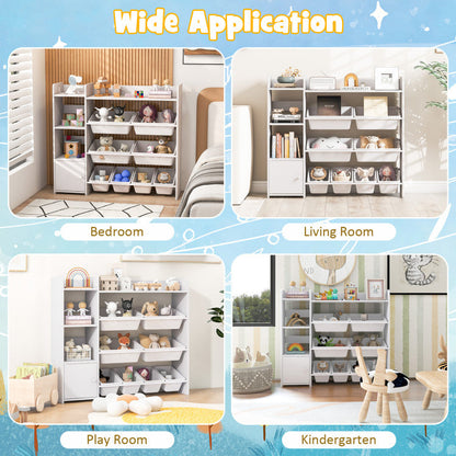 4-Tier Kids Bookshelf and Toy Storage Rack with 8 Toy Organizer Bins