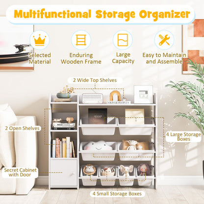 4-Tier Kids Bookshelf and Toy Storage Rack with 8 Toy Organizer Bins