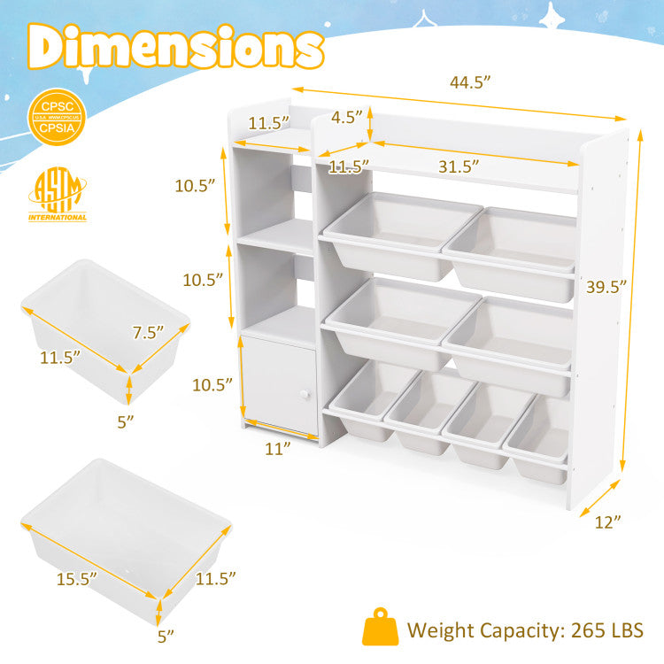 4-Tier Kids Bookshelf and Toy Storage Rack with 8 Toy Organizer Bins