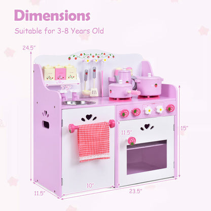 Kids Wooden Kitchen Toy Strawberry Pretend Cooking Playset