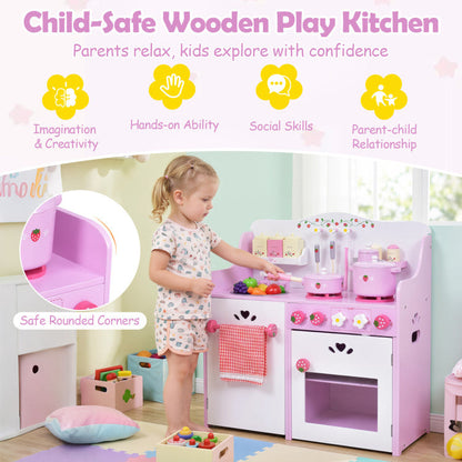 Kids Wooden Kitchen Toy Strawberry Pretend Cooking Playset