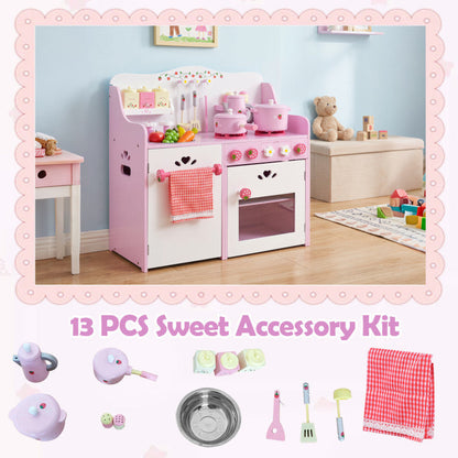 Kids Wooden Kitchen Toy Strawberry Pretend Cooking Playset
