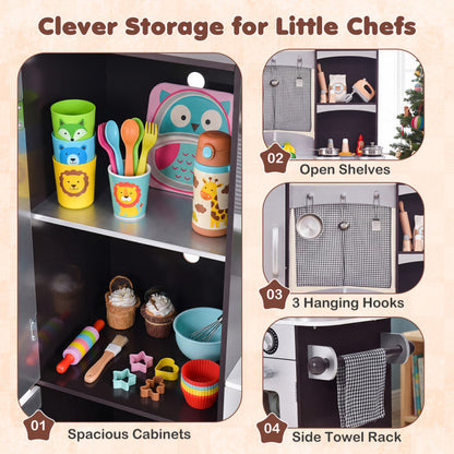 Kids Wooden Modern Kitchen Cooking Pretend Play Set