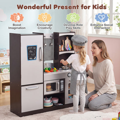 Kids Wooden Modern Kitchen Cooking Pretend Play Set