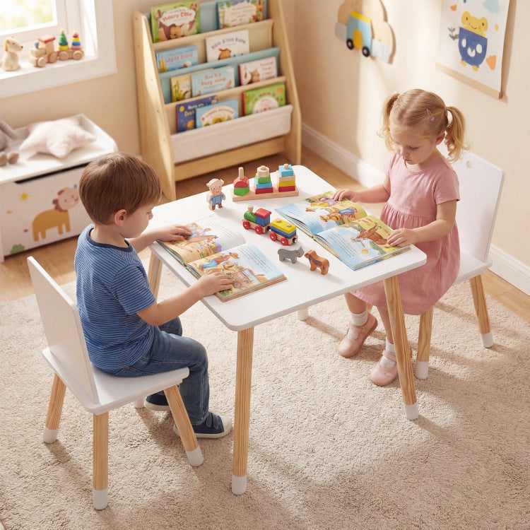 Kids Wooden Table and 2 Chairs Set
