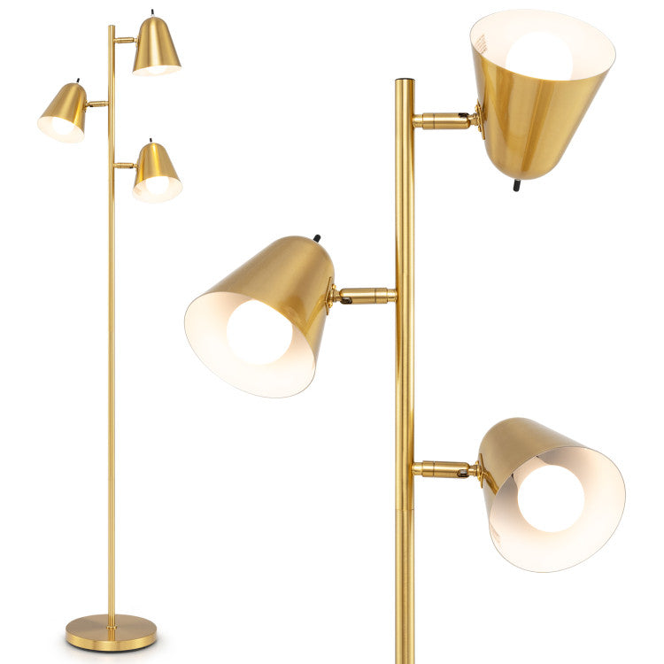 3-Bulb Floor Lamp Standing Tall Tree Lamp with 3 E26 A19 Bulbs and Adjustable Lampshades