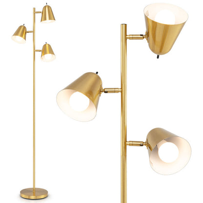3-Bulb Floor Lamp Standing Tall Tree Lamp with 3 E26 A19 Bulbs and Adjustable Lampshades