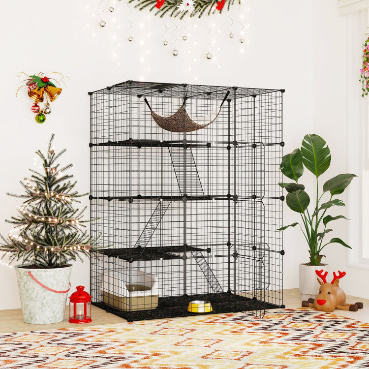 Large 4-Tier Cat Cage with Skylight and Hammock for 1-4 Cats