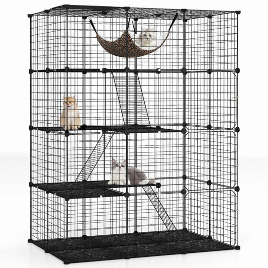 Large 4-Tier Cat Cage with Skylight and Hammock for 1-4 Cats