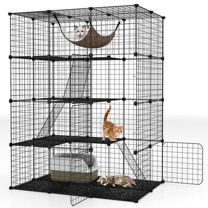 Large 4-Tier Cat Cage with Skylight and Hammock for 1-4 Cats