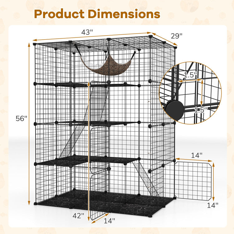 Large 4-Tier Cat Cage with Skylight and Hammock for 1-4 Cats