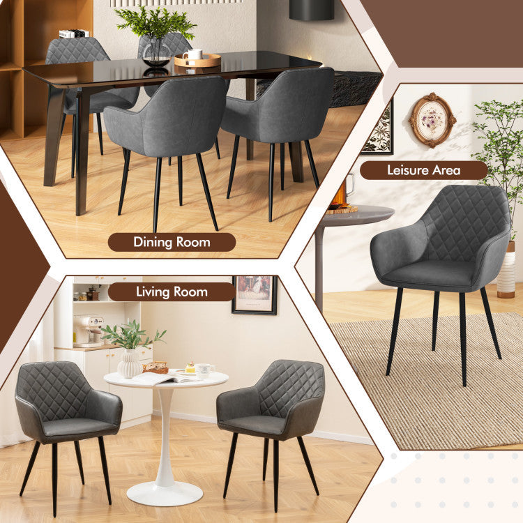 Leisure Dining Chair Set of 2 with Curved Backrest and Wide Seat
