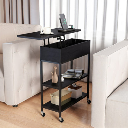 Lift Top End Table with Charging Station and Universal Wheels