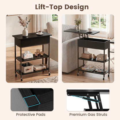 Lift Top End Table with Charging Station and Universal Wheels