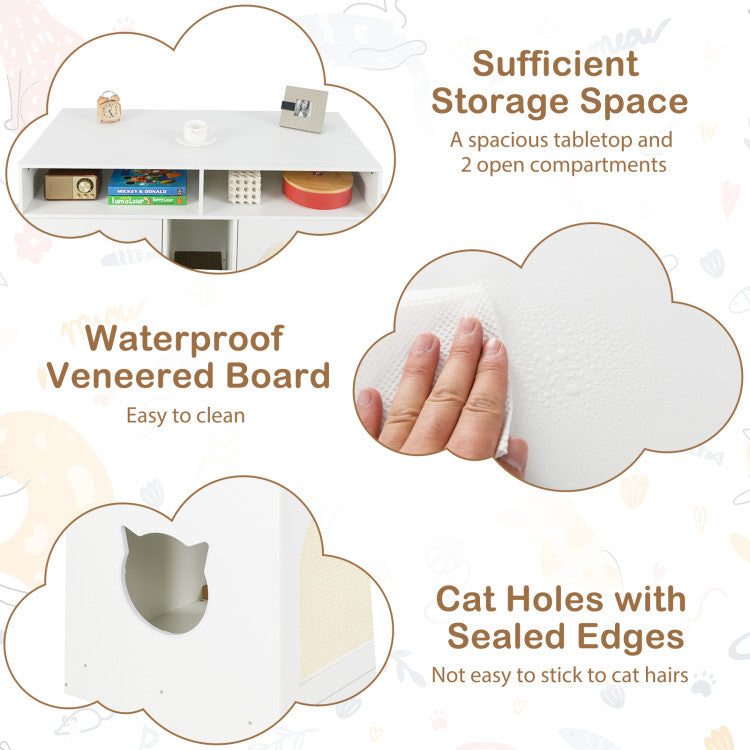 43 Inches Cat Litter Box Enclosure with Storage and Double Rooms