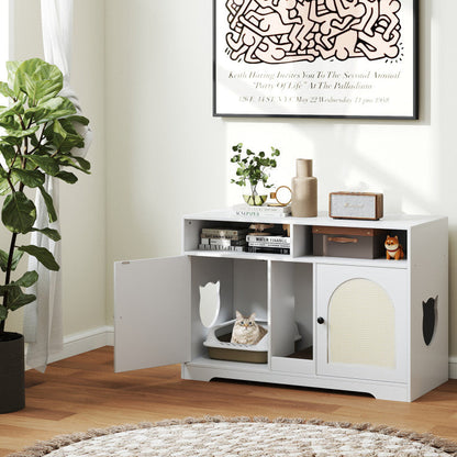 43 Inches Cat Litter Box Enclosure with Storage and Double Rooms