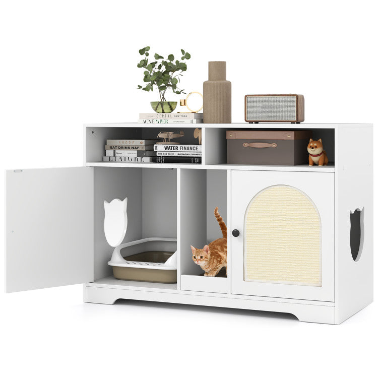 43 Inches Cat Litter Box Enclosure with Storage and Double Rooms