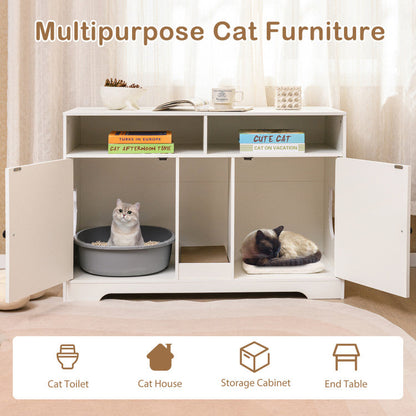 43 Inches Cat Litter Box Enclosure with Storage and Double Rooms