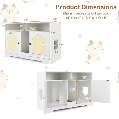43 Inches Cat Litter Box Enclosure with Storage and Double Rooms