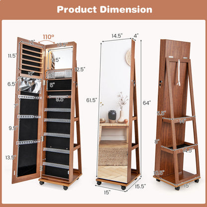 64 Inches Lockable Jewelry Cabinet Armoire with Built-in Makeup Mirror