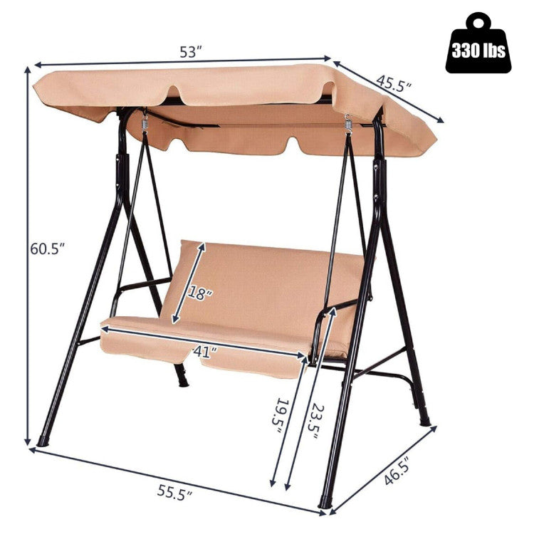2 Person Weather Resistant Canopy Swing for Porch Garden Backyard Lawn