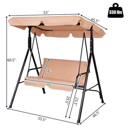 2 Person Weather Resistant Canopy Swing for Porch Garden Backyard Lawn