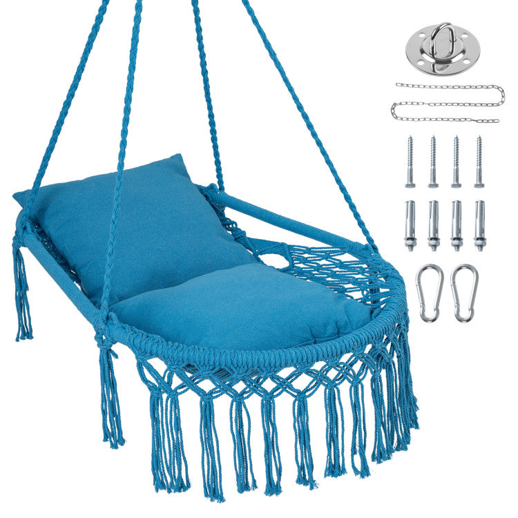 Macrame Swing Chair Hammock Chair with 2 Removable Cushions