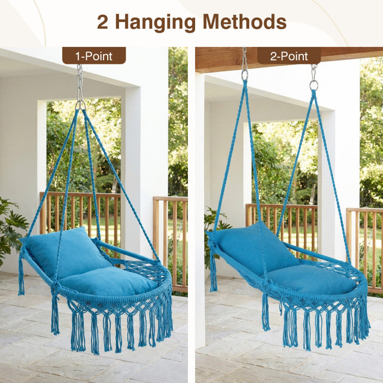 Macrame Swing Chair Hammock Chair with 2 Removable Cushions